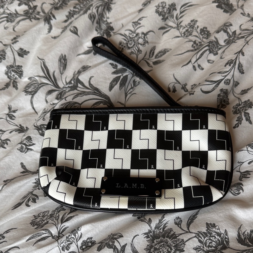 L.A.M.B. Black and White Patterned Wristlet Clutch